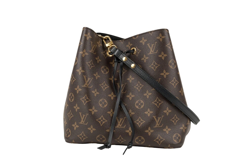 Louis Vuitton Brown NeoNoe Bucket Shoulder Bag Monogram Coated Canvas Black Leat